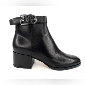 Sergio Rossi Women's Black Leather SR Logo Buckled Ankle Booties Size EU 34.5